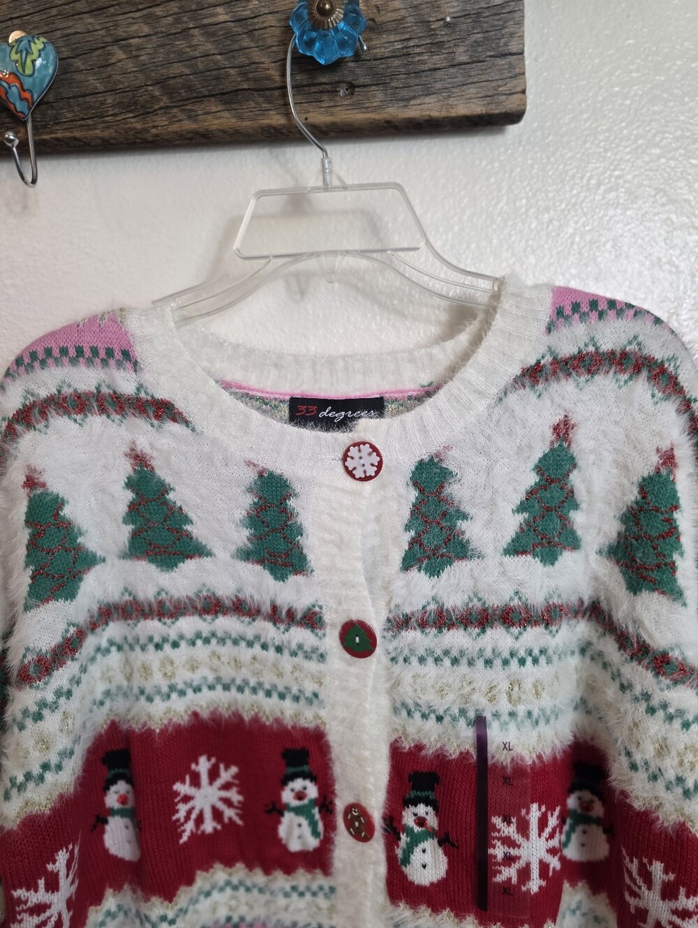 33 Degrees Women’s XL Christmas Cardigan Snowman Gingerbread Fuzzy Sweater - Picture 4 of 16
